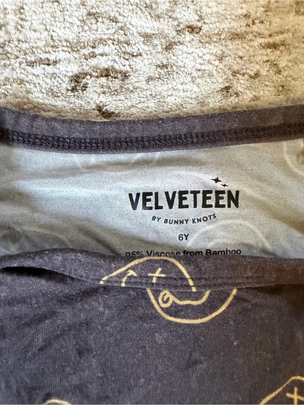 6Y - Velveteen Bunny Knots Kids Gray Pajama Set with Gold Smiley Bamboo